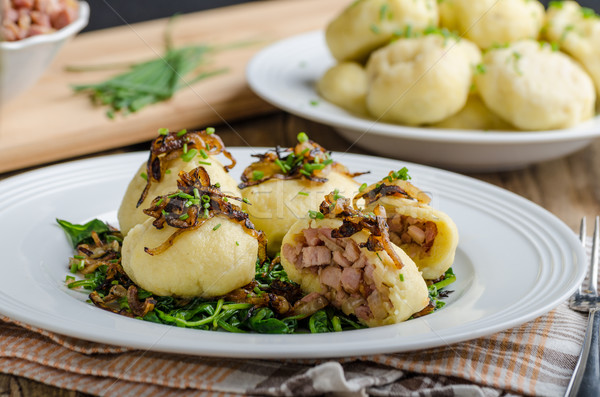 Stock photo: Potato dumplings stuffed with smoked