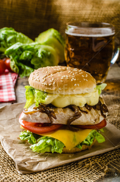 Chicken burger, cold beer Stock photo © Peteer