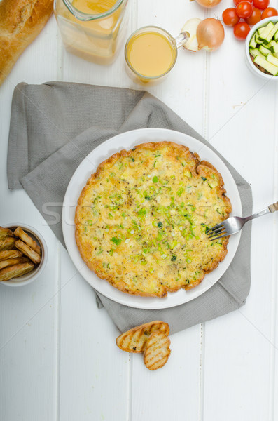 Omelette with zucchini and mozzarella cheese, scallions Stock photo © Peteer