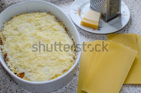 Lasagne voorbereiding basilicum blad bladeren diner Stockfoto © Peteer