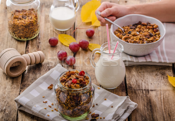 Home-baked granola with nuts, honey and pieces of fruit Stock photo © Peteer
