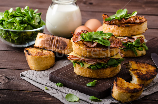 French toast with homemade ham, gouda cheese Stock photo © Peteer