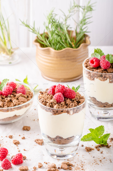 [[stock_photo]]: Cheesecake · verre · jar · framboises · herbes · alimentaire