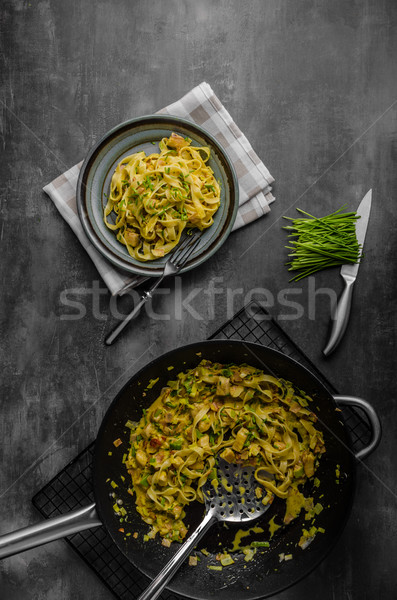 Stockfoto: Romig · pasta · kip · rustiek · humeurig · foto