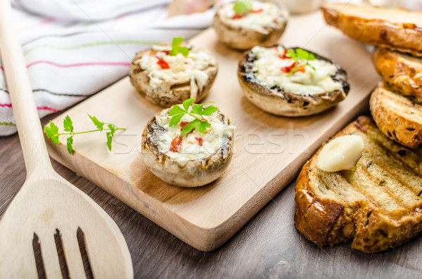 Grilled mushrooms stuffed cheese and chilli Stock photo © Peteer