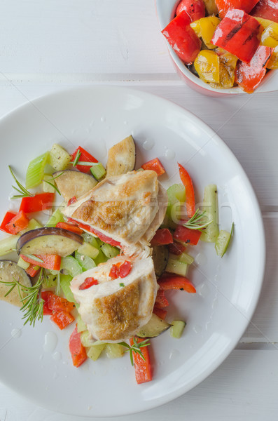 Poulet grillé sein poivrons feuille vert Photo stock © Peteer