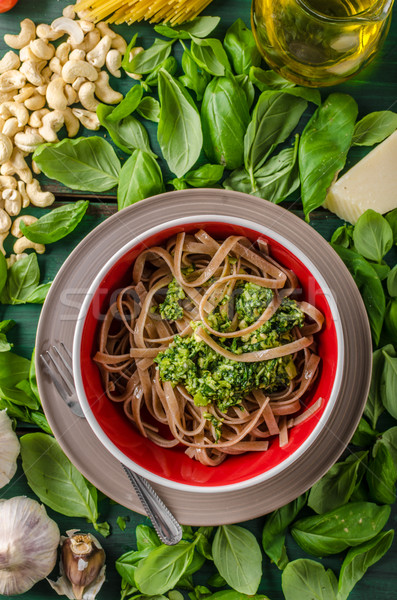 Stock foto: Pasta · Pesto · herum · Essen · einfache