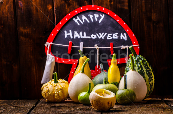 Stock foto: Halloween · Still-Leben · Kürbisse · Inschrift · Schatten · Holz