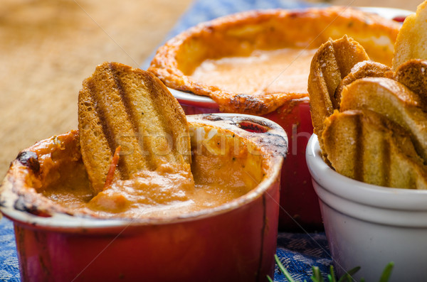 Tomato and cheese dip baked with crispy garlic toast Stock photo © Peteer