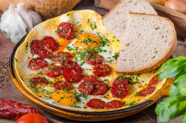 Omelette with chorizo and herbs Stock photo © Peteer