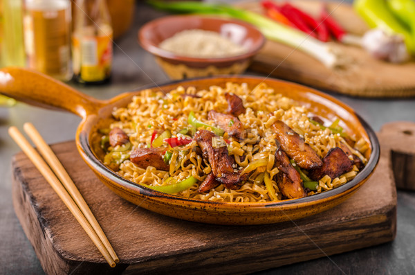 Chinese noodles with chicken Stock photo © Peteer