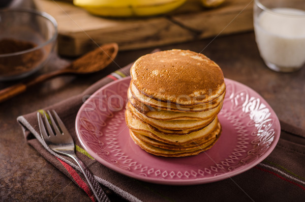 American pancakes with banana, chocolate Stock photo © Peteer