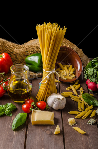 Still life photo, background with pasta and cheese Stock photo © Peteer