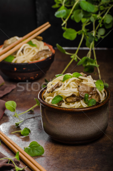Kínai tészta gombák friss gyógynövények finom Stock fotó © Peteer