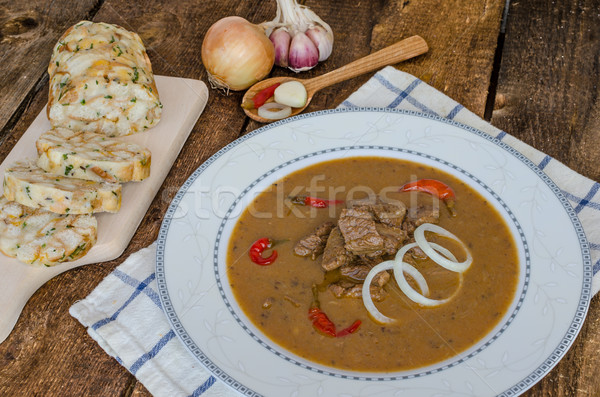 Beef goulash with homemade dumplings Stock photo © Peteer