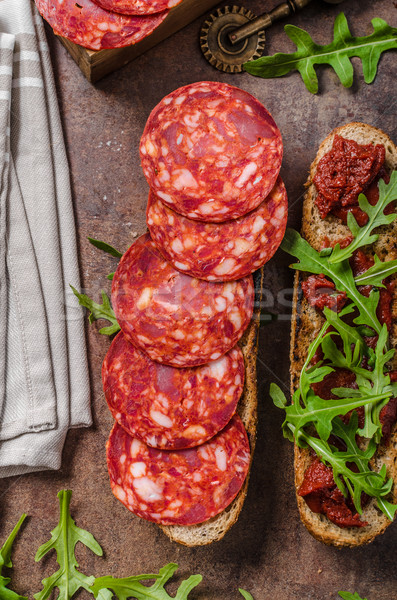 Rustic baguette with herbs and chorizo Stock photo © Peteer