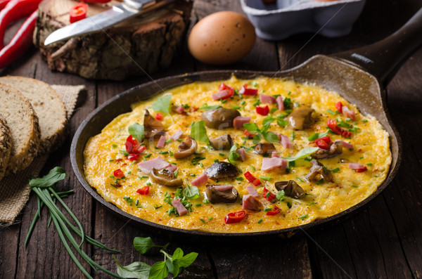 Fresh omelette, pickles mushrooms and chilli Stock photo © Peteer