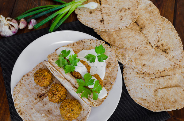 Chickpea falafel with lebanese bread Stock photo © Peteer