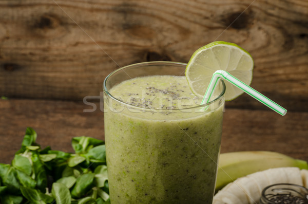 [[stock_photo]]: Délicieux · smoothie · vert · pommes · chaux · bois · pomme