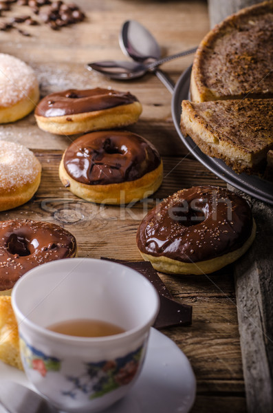 Stockfoto: Oude · stijl · donuts · rustiek · suiker · pure · chocola