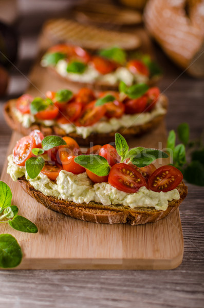 Stock photo: Fresh cheese panini bread with herbs