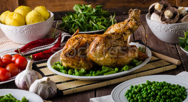 Grilled chicken with wine and potatoes Stock photo © Peteer