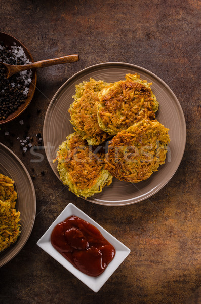 Delish potato pancakes with ketchup Stock photo © Peteer