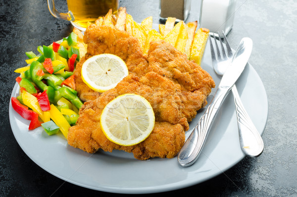 Stock photo: Schnitzel with french fries