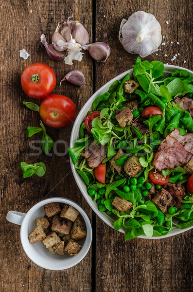 Fresh salad with bacon and croutons Stock photo © Peteer