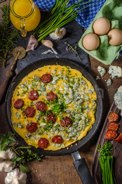 Omelet with blue cheese and sausage Stock photo © Peteer