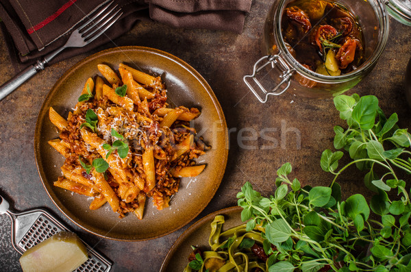 Pasta würzig einfache Fleisch Parmesan Stock foto © Peteer