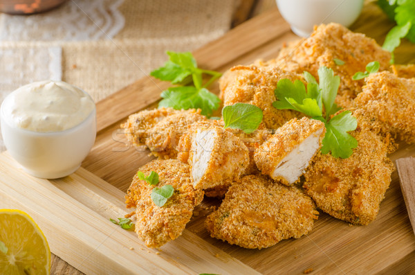 Stock photo: Chicken popcorn with garlic