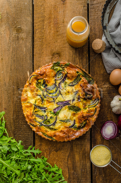 Polenta quiche with red onion and herbs Stock photo © Peteer