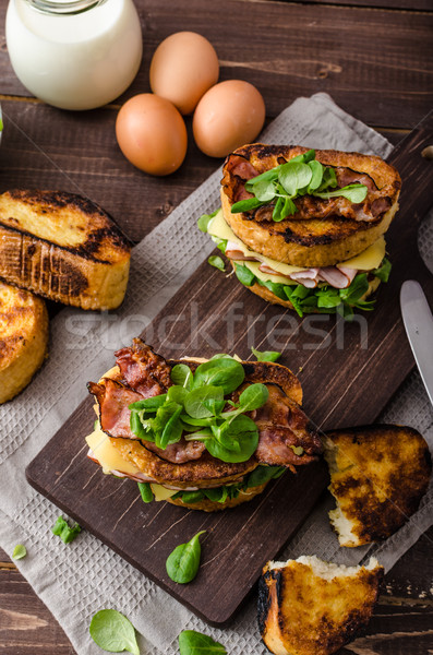 French toast with homemade ham, gouda cheese Stock photo © Peteer