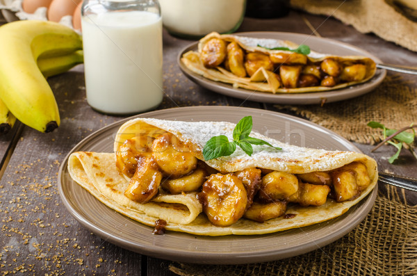 Stockfoto: Pannenkoeken · gevuld · bananen · noten · voedsel · diner