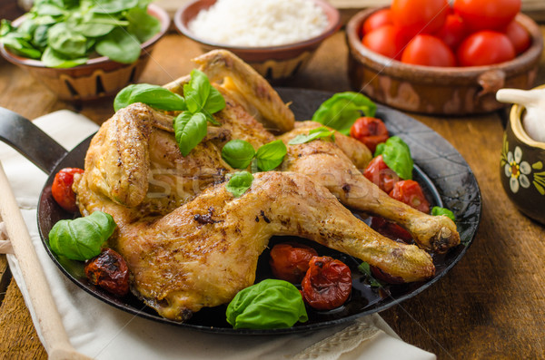 Poulet tomates basilic fer pan [[stock_photo]] © Peteer