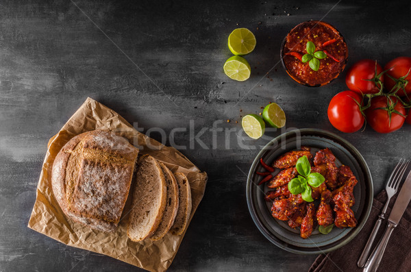 Stock foto: Huhn · Flügel · hot · sauce · Stelle · Text