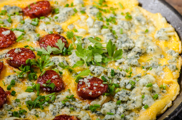 Omelet with blue cheese and sausage Stock photo © Peteer