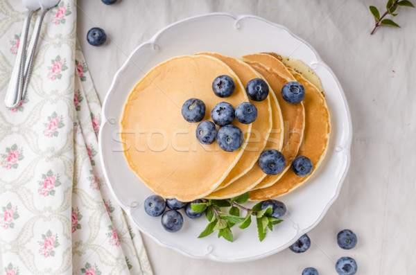 Stockfoto: Amerikaanse · pannenkoeken · bosbessen · esdoorn · siroop · voedsel