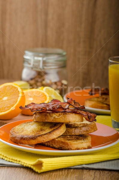 French toast with bacon and fresh juice Stock photo © Peteer