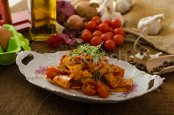Pasta arrabiata with chilli and garlic organic Stock photo © Peteer