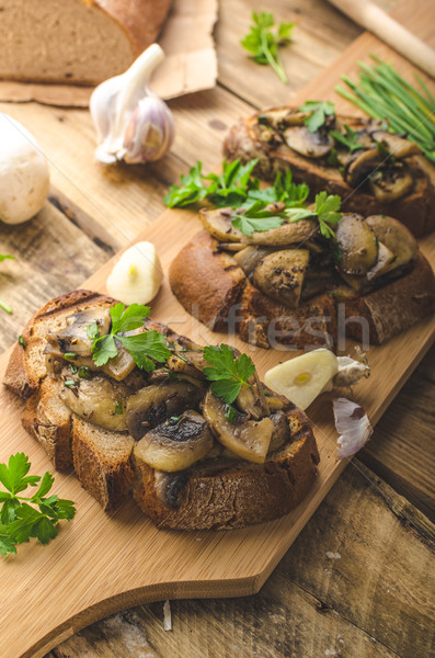 Mantar karışım rustik tost sarımsak zeytinyağı Stok fotoğraf © Peteer