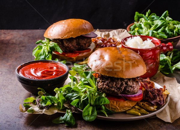 Rindfleisch burger Speck home wenig Stock foto © Peteer