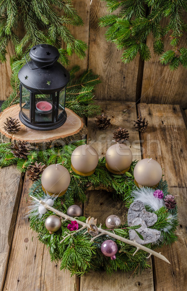 Weihnachten Aufkommen Kranz hausgemachte schönen Geschenk Stock foto © Peteer