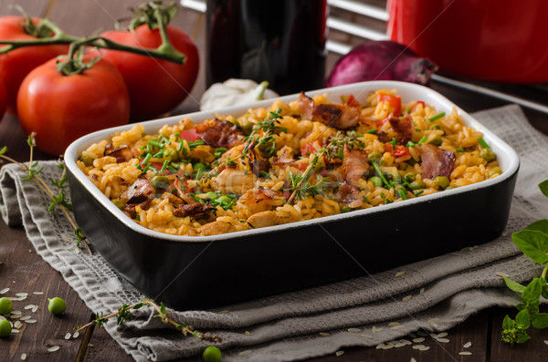 Cajun kip rijst vol smaak hot Stockfoto © Peteer