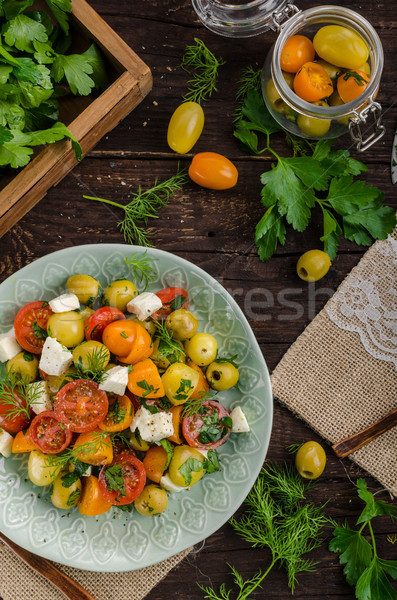 [[stock_photo]]: Fraîches · tomate · olives · salade · herbes