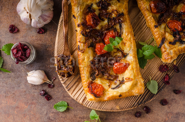 Stockfoto: Gebak · vegetarisch · pizza · ui · kruiden · knoflook