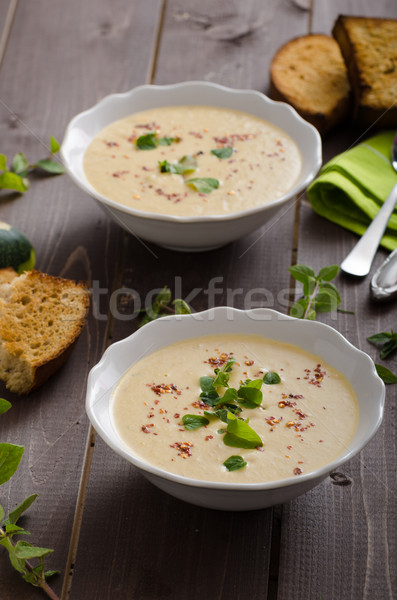 Creamy zucchini soup with chilli and oregano Stock photo © Peteer