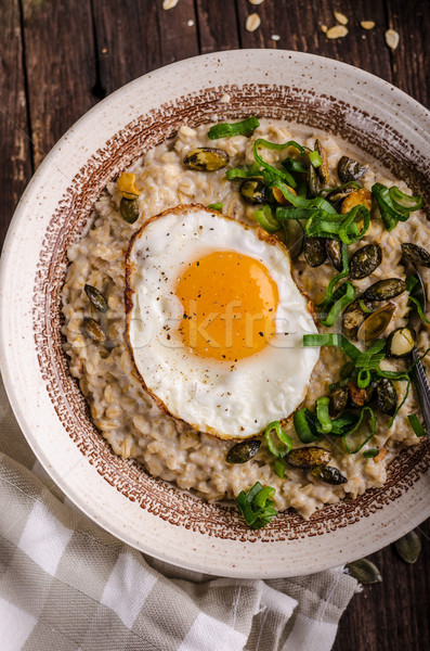 Haferflocken salzig Frühling Zwiebel Ei Jahrgang Stock foto © Peteer