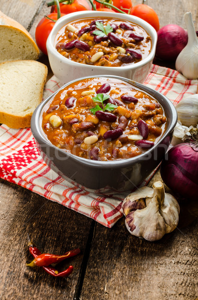 Homemade chilli con carne, bio bread Stock photo © Peteer